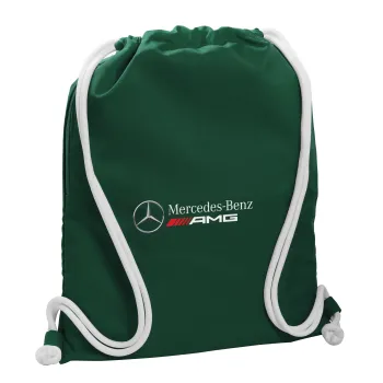 AMG Mercedes, Backpack pouch GYMBAG BOTTLE GREEN, with pocket (40x48cm) & thick white cords