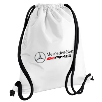 AMG Mercedes, Backpack pouch GYMBAG white, with pocket (40x48cm) & thick cords
