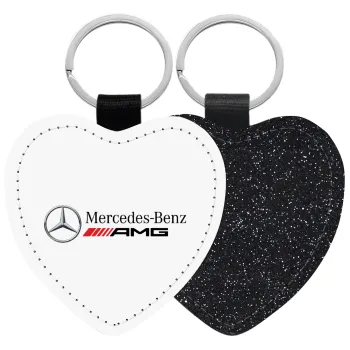 AMG Mercedes, Μπρελόκ PU δερμάτινο glitter καρδιά ΜΑΥΡΟ