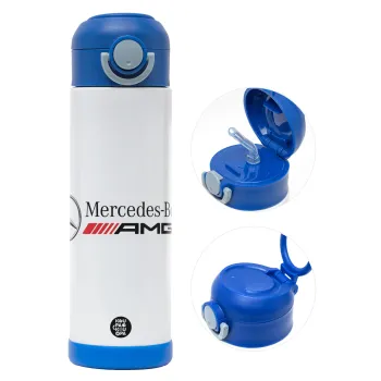 AMG Mercedes, Children's hot water bottle, stainless steel, with safety straw, BLUE (500ml)