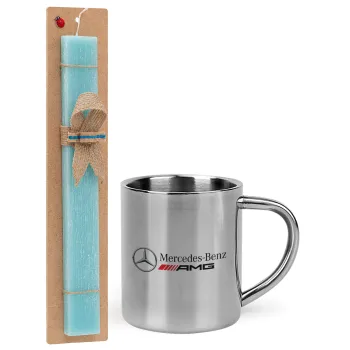AMG Mercedes, Easter Set, metallic thermal cup (300ml) & aromatic flat Easter candle (30cm) (TURQUOISE)