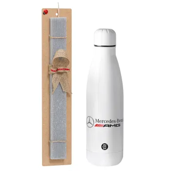 AMG Mercedes, Easter Set, metallic stainless thermos bottle (500ml) & scented flat Easter candle (30cm) (GRAY)