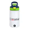 Children's hot water bottle, stainless steel, with safety straw, green, blue (350ml)
