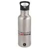 Water bottle Silver with straw, stainless steel 600ml