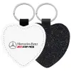 Μπρελόκ PU δερμάτινο glitter καρδιά ΜΑΥΡΟ