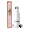 Easter Set, metallic stainless steel water bottle (750ml) & scented flat Easter candle (30cm) (PINK)