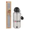 Easter Set, metallic silver aluminum water bottle (500ml) & aromatic flat Easter candle (30cm) (GRAY)