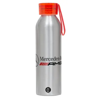 AMG Mercedes, Αλουμινένιο Αθλητικό Μπουκάλι 650ml – Ασημί με Κόκκινο Καπάκι και Λουράκι Σιλικόνης