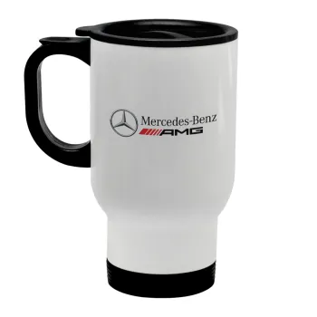 AMG Mercedes, Stainless steel travel mug with lid, double wall white 450ml