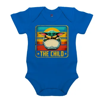 The Child, Βρεφικό φορμάκι μωρού, Μπλε Κοβαλτίου, 100% Organic Cotton, κοντομάνικο