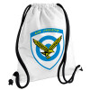 Πολεμική αεροπορεία Zeus, Τσάντα πλάτης πουγκί GYMBAG λευκή, με τσέπη (40x48cm) & χονδρά κορδόνια