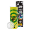 Neon Yellow Travel Tumbler θερμό, μεταλλικό καλαμάκι(Ανωξείδωτο 304 Food grade, BPA free, 600ml)