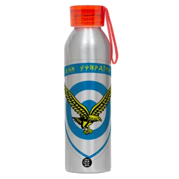 Ελληνική Πολεμική Αεροπορία, Αλουμινένιο Αθλητικό Μπουκάλι 650ml – Ασημί με Κόκκινο Καπάκι και Λουράκι Σιλικόνης