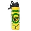 Metallic water bottle with safety lid, 850ml aluminum