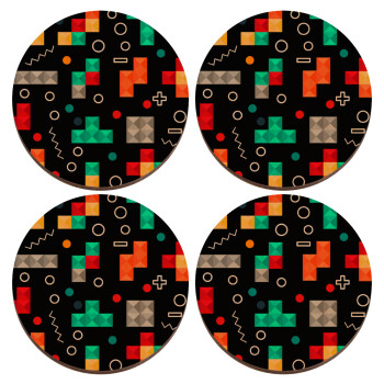 Tetris, ΣΕΤ x4 Σουβέρ ξύλινα στρογγυλά plywood (9cm)