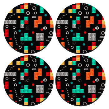 Tetris, SET of 4 round wooden coasters (9cm)