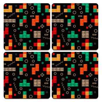 Tetris, ΣΕΤ x4 Σουβέρ ξύλινα τετράγωνα plywood (9cm)