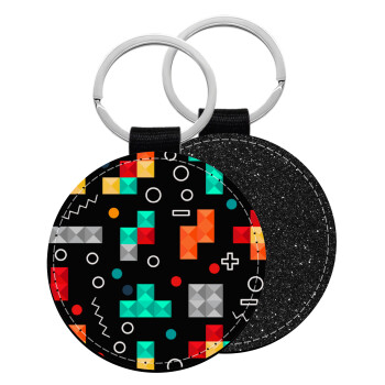 Tetris, Μπρελόκ Δερματίνη, στρογγυλό ΜΑΥΡΟ (5cm)