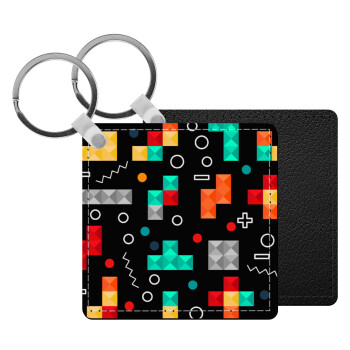 Tetris, Μπρελόκ Δερματίνη, τετράγωνο ΜΑΥΡΟ (5x5cm)