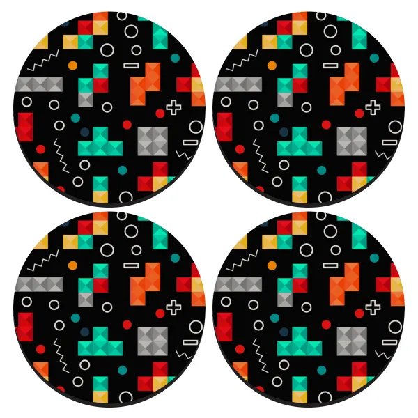 Tetris — ΣΕΤ 4 Σουβέρ ξύλινα στρογγυλά (9cm)
