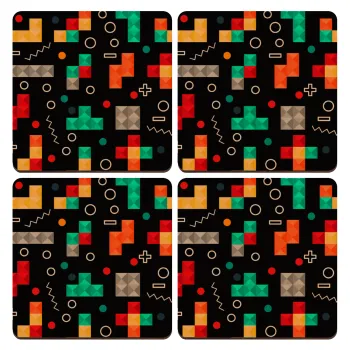 Tetris, ΣΕΤ x4 Σουβέρ ξύλινα τετράγωνα plywood (9cm)