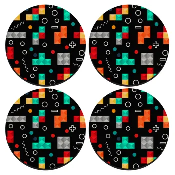 Tetris, SET of 4 round wooden coasters (9cm)