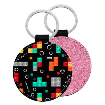 Tetris, Μπρελόκ Δερματίνη, στρογγυλό ΡΟΖ (5cm)