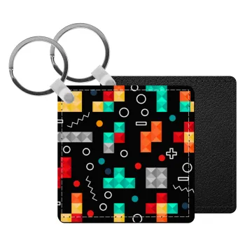 Tetris, Μπρελόκ Δερματίνη, τετράγωνο ΜΑΥΡΟ (5x5cm)