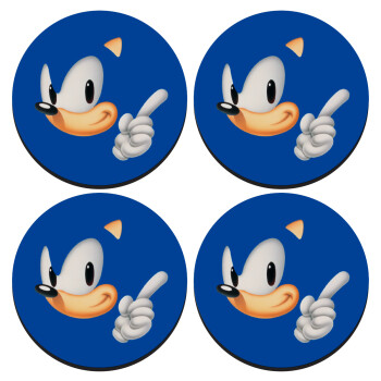 Sonic, SET of 4 round wooden coasters (9cm)