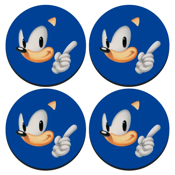 Sonic — SET of 4 round wooden coasters (9cm)