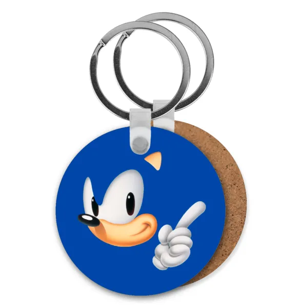 Sonic — Round wooden MDF keychain, Ø5cm