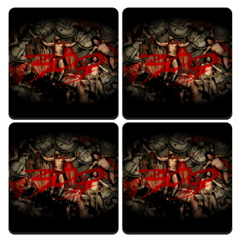 300 the spartans, ΣΕΤ 4 Σουβέρ ξύλινα τετράγωνα (9cm)