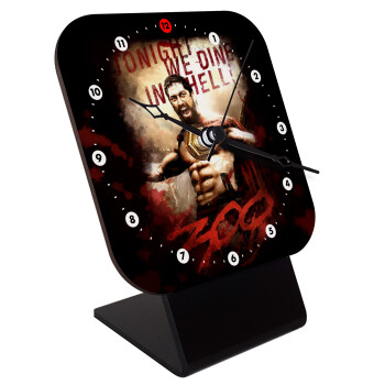 300 Tonight we dine in hell!, Quartz Wooden table clock with hands (10cm)