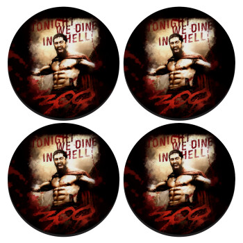 300 Tonight we dine in hell!, SET of 4 round wooden coasters (9cm)