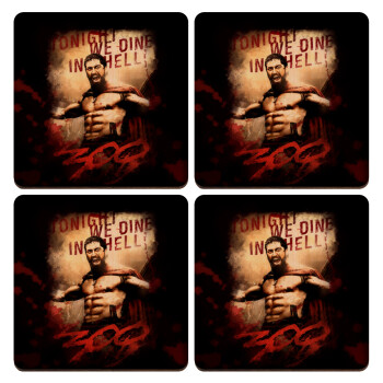 300 Tonight we dine in hell!, ΣΕΤ x4 Σουβέρ ξύλινα τετράγωνα plywood (9cm)