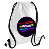 Pride , Τσάντα πλάτης πουγκί GYMBAG λευκή, με τσέπη (40x48cm) & χονδρά κορδόνια
