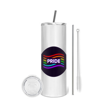 Pride , Eco friendly ποτήρι θερμό (tumbler) από ανοξείδωτο ατσάλι 600ml, με μεταλλικό καλαμάκι & βούρτσα καθαρισμού