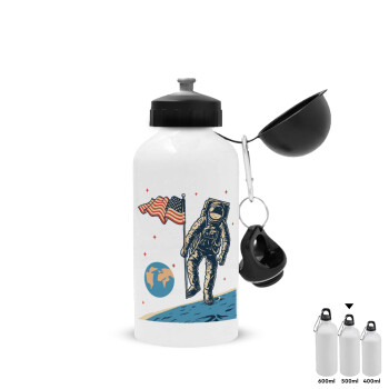 The first man on the moon, Metal water bottle, White, aluminum 500ml