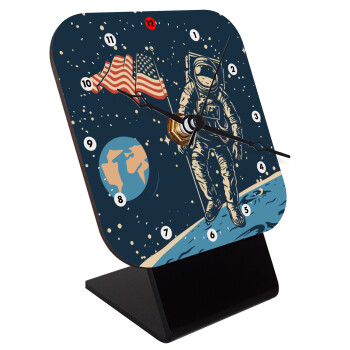 The first man on the moon, Quartz Wooden table clock with hands (10cm)