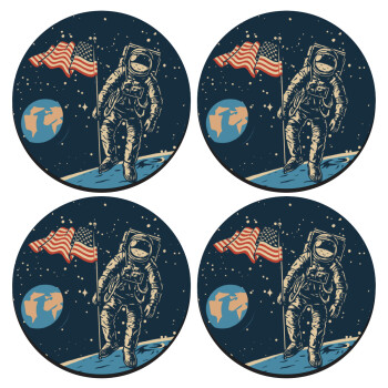 The first man on the moon, SET of 4 round wooden coasters (9cm)