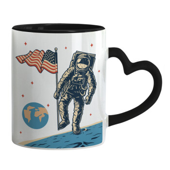The first man on the moon, Mug heart black handle, ceramic, 330ml