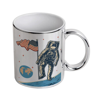 The first man on the moon, Mug ceramic, silver mirror, 330ml