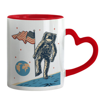 The first man on the moon, Mug heart red handle, ceramic, 330ml