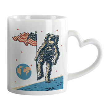 The first man on the moon, Mug heart handle, ceramic, 330ml
