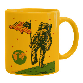 The first man on the moon, Ceramic coffee mug yellow, 330ml (1pcs)