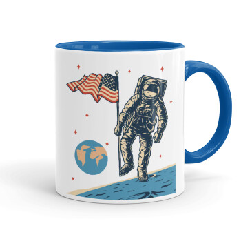 The first man on the moon, Mug colored blue, ceramic, 330ml