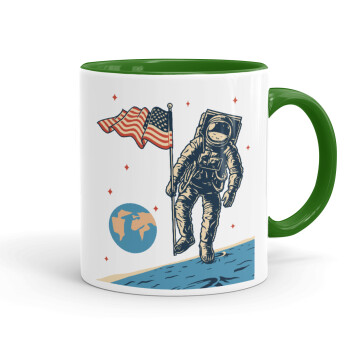 The first man on the moon, Mug colored green, ceramic, 330ml