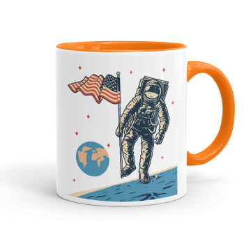The first man on the moon, Mug colored orange, ceramic, 330ml