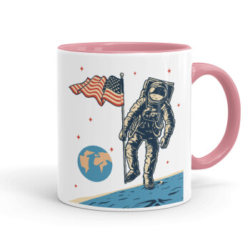 The first man on the moon, Mug colored pink, ceramic, 330ml