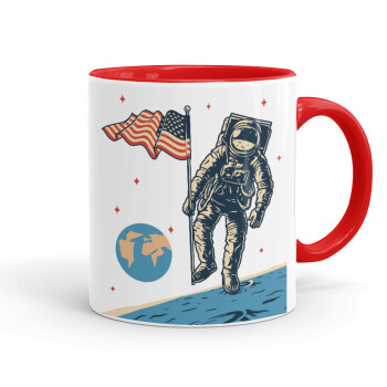 The first man on the moon, Mug colored red, ceramic, 330ml